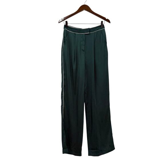 Lulus Sophisticated Step Emerald Satin Wide-Leg High-Rise Pants size Small NWT - Picture 2 of 8
